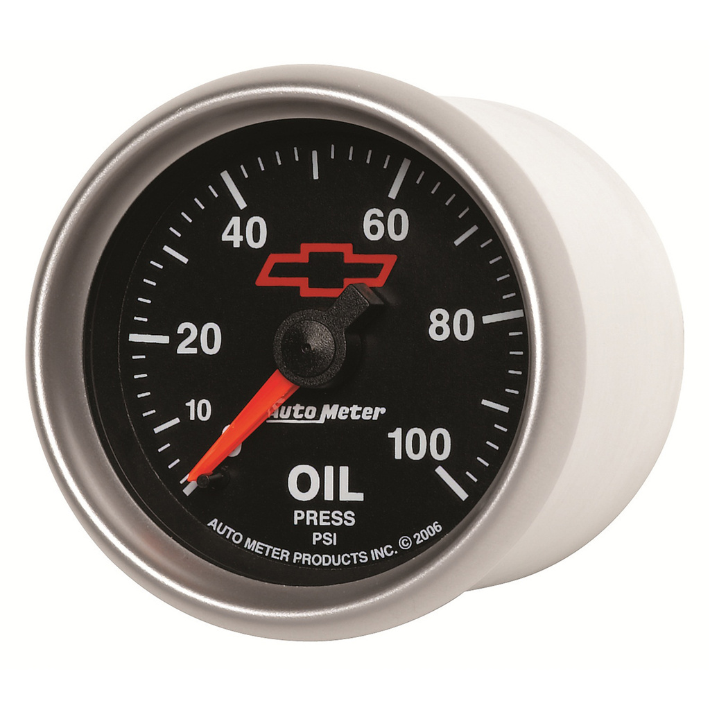 2-1/16" Oljetrykk, 0-100 Psi, Chevy Red Bowtie, Black