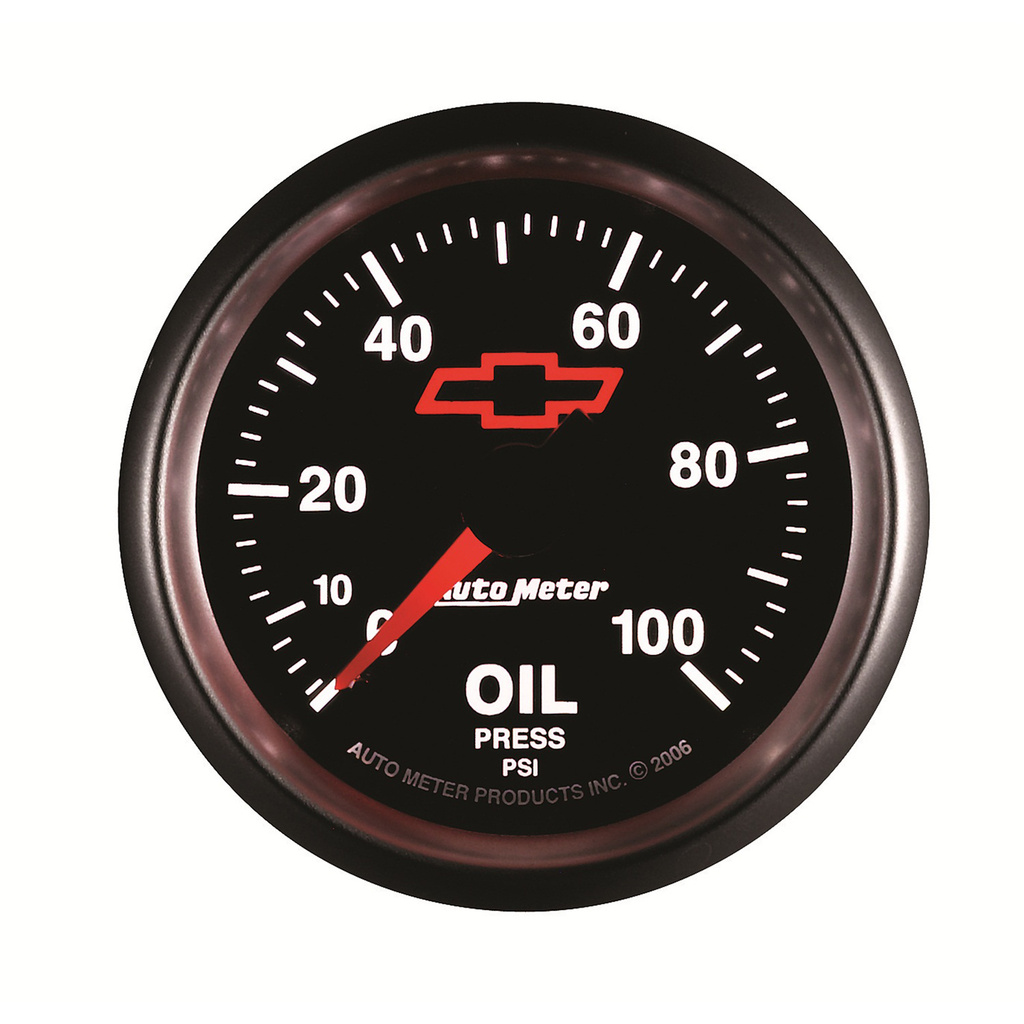 2-1/16" Oljetrykk, 0-100 Psi, Chevy Red Bowtie, Black