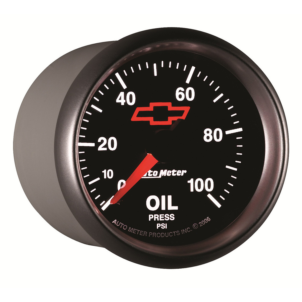2-1/16" Oljetrykk, 0-100 Psi, Chevy Red Bowtie, Black