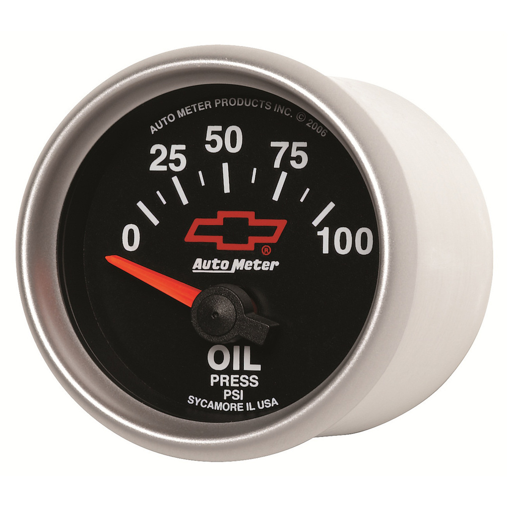2-1/16" Oljetrykk, 0-100 Psi, Chevy Red Bowtie, Black