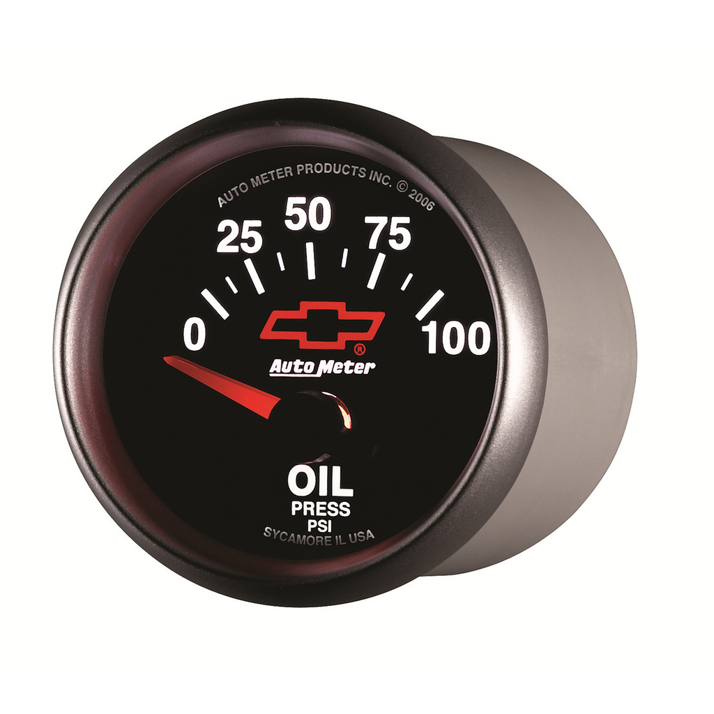 2-1/16" Oljetrykk, 0-100 Psi, Chevy Red Bowtie, Black