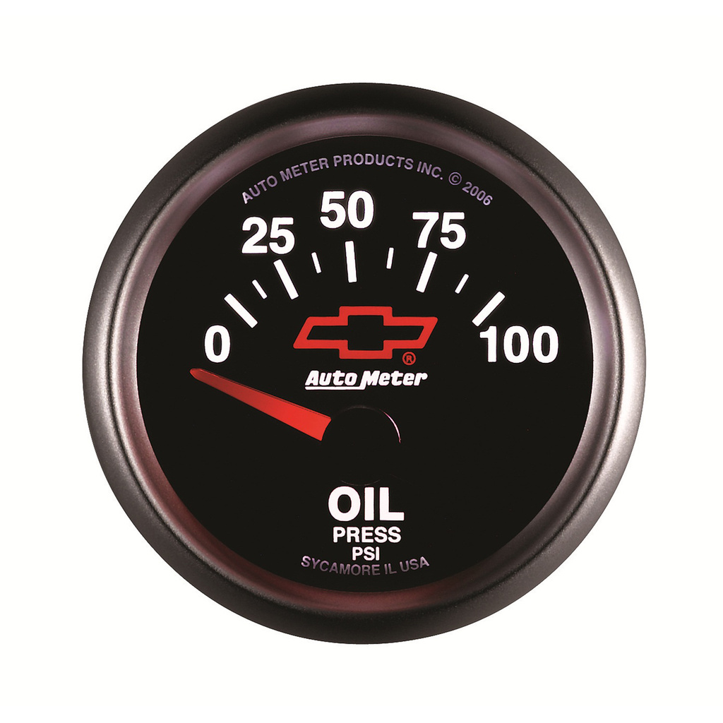 2-1/16" Oljetrykk, 0-100 Psi, Chevy Red Bowtie, Black