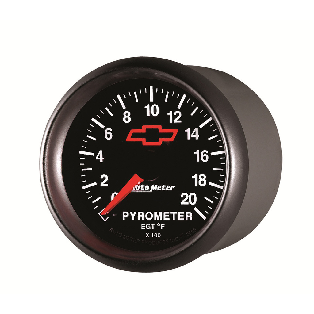 2-1/16" Pyrometer, 0-2000 °F, Chevy Red Bowtie, Black