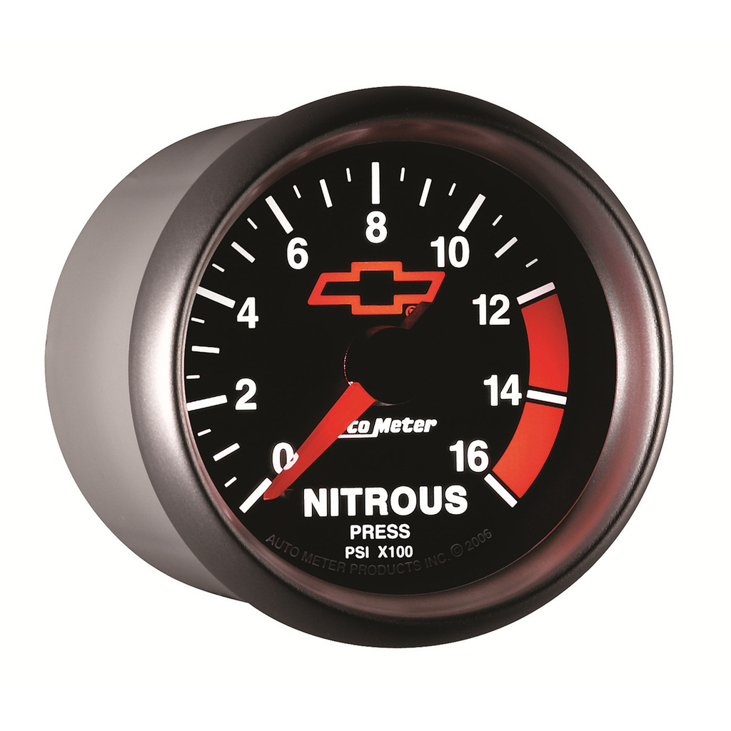 2-1/16" Nitrous Trykk, 0-1600 Psi, Chevy Red Bowtie, Black