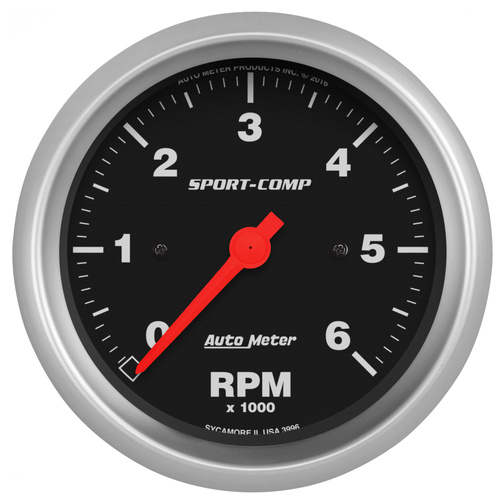 3-3/8" In-Dash Turteller, 0-6,000 Rpm, Sport-Comp