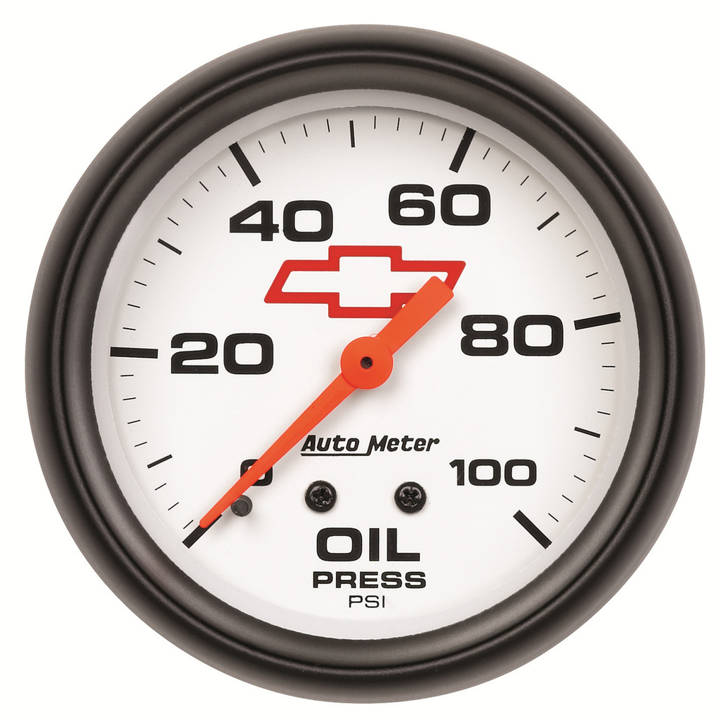 2-5/8" Oljetrykk, 0-100 Psi, Chevy Red Bowtie, White