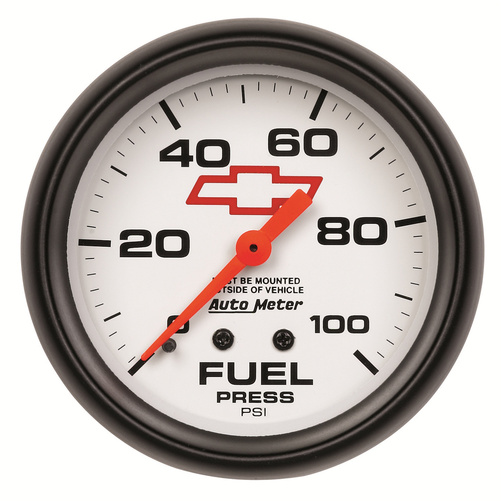 2-5/8" Drivstoff Trykk, 0-100 Psi, Chevy Red Bowtie, White