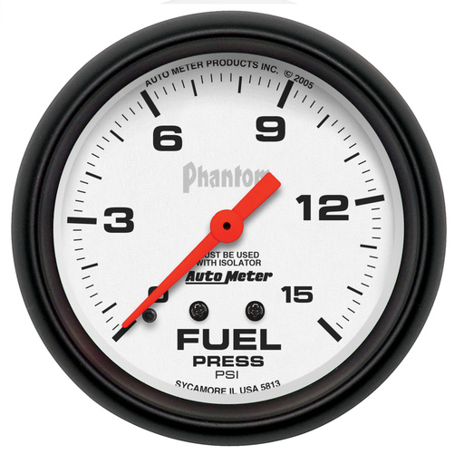 2-5/8" Fuel Pressure W/ Isolator, 0-15 Psi, Phantom