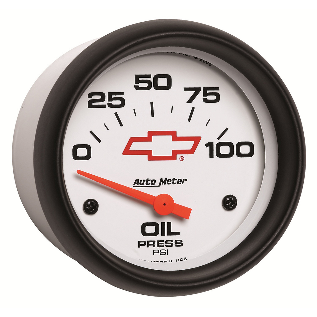 2-5/8" Oljetrykk, 0-100 Psi, Chevy Red Bowtie, White