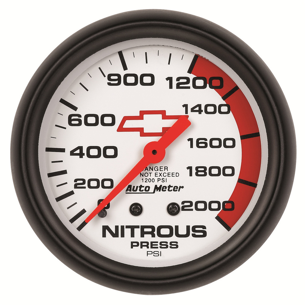 2-5/8" Nitrous Trykk, 0-2000 Psi, Chevy Red Bowtie, White
