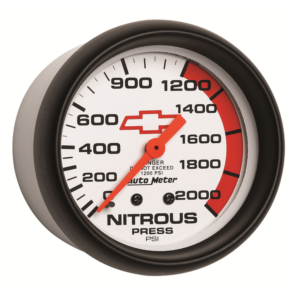 2-5/8" Nitrous Trykk, 0-2000 Psi, Chevy Red Bowtie, White