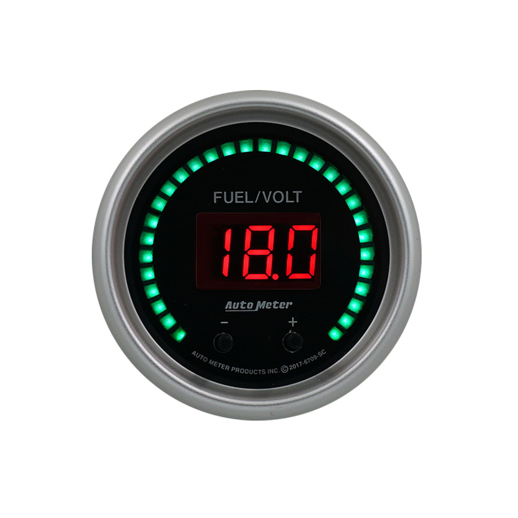 2-1/16" Two Channel Fuel Level / Voltmeter, 0-100%/8-18v, Sport-Comp Elite Digital