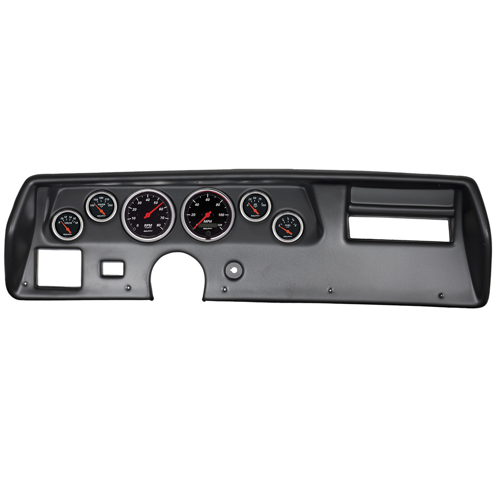 6-målers tilpasset dashbordsett, Chevelless/Elcamino/Monte 70-72, Designer Black