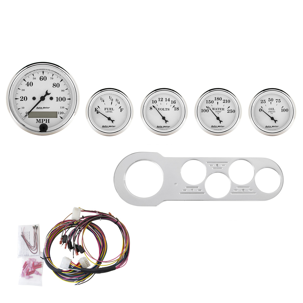 5-målers tilpasset dashbordsett, Chevy Car 53-54, Old Tyme White