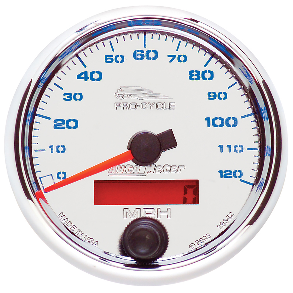 2-5/8" Hastighetsmåler, 0-120 Mph, Chrome, Pro-Cycle