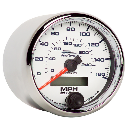 2-5/8" Hastighetsmåler, 0-160 Mph, 0-260 Kph, White, Pro-Cycle