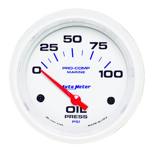 2-5/8" Oljetrykk, 0-100 Psi, Marine White