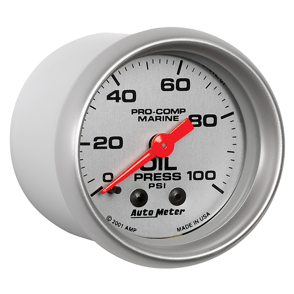 2-1/16" Oljetrykk, 0-100 Psi, Marine Silver Ultra-Lite