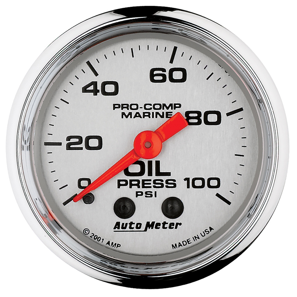 2-1/16" Oljetrykk, 0-100 Psi, Marine Chrome Ultra-Lite