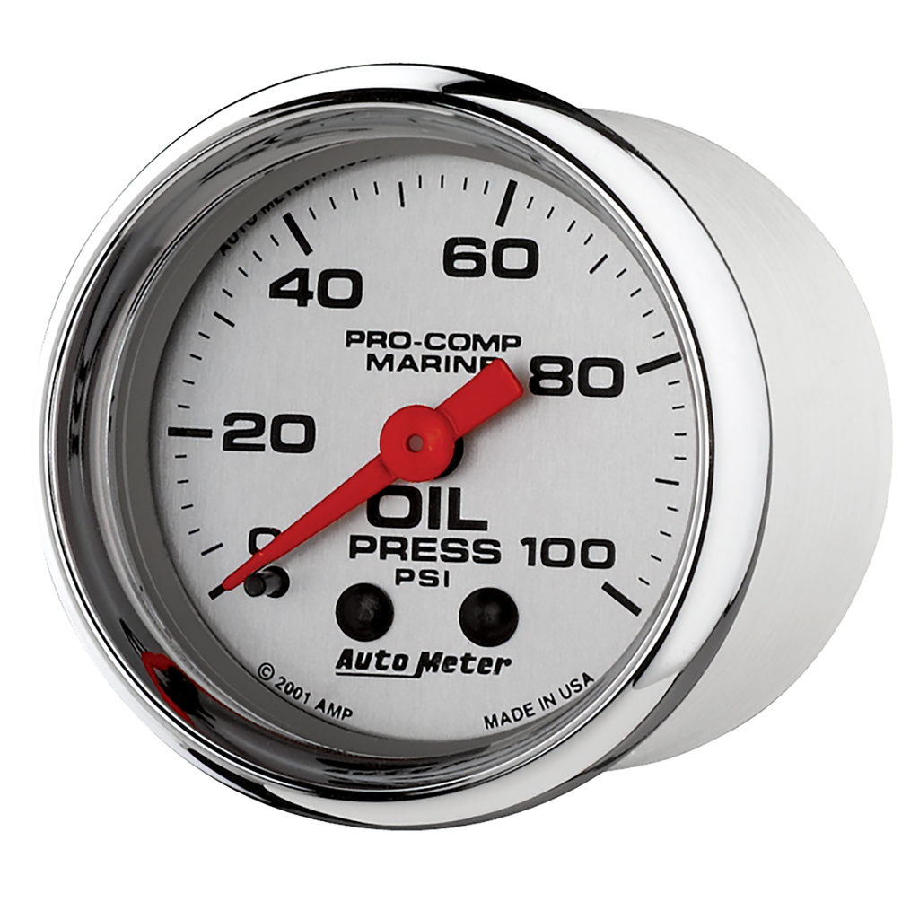 2-1/16" Oljetrykk, 0-100 Psi, Marine Chrome Ultra-Lite