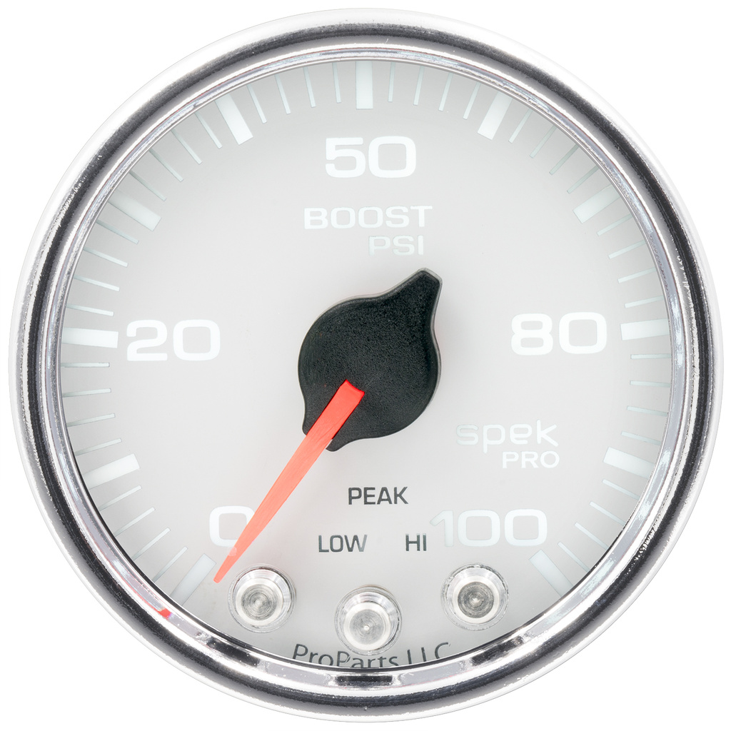 2-1/16" Boost, 0-100 Psi, Spek-Pro, White/Chrome