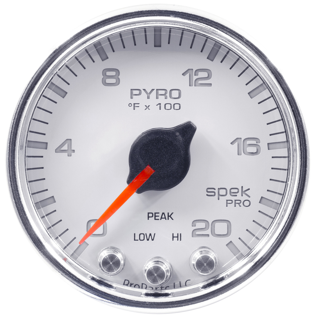 2-1/16" Pyrometer, 0-2000 °F, Spek-Pro, White/Chrome