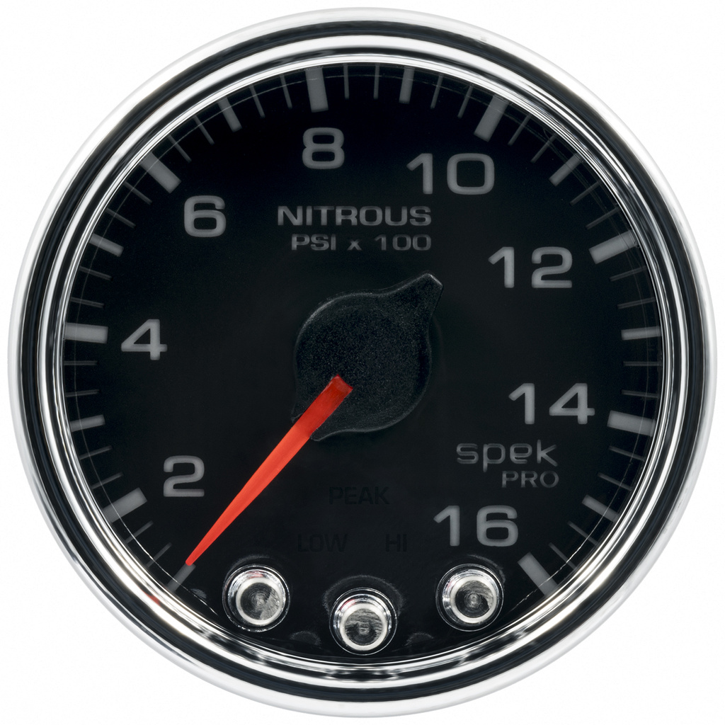 2-1/16" Nitrous Trykk, 0-1600 Psi, Spek-Pro, Black/Chrome