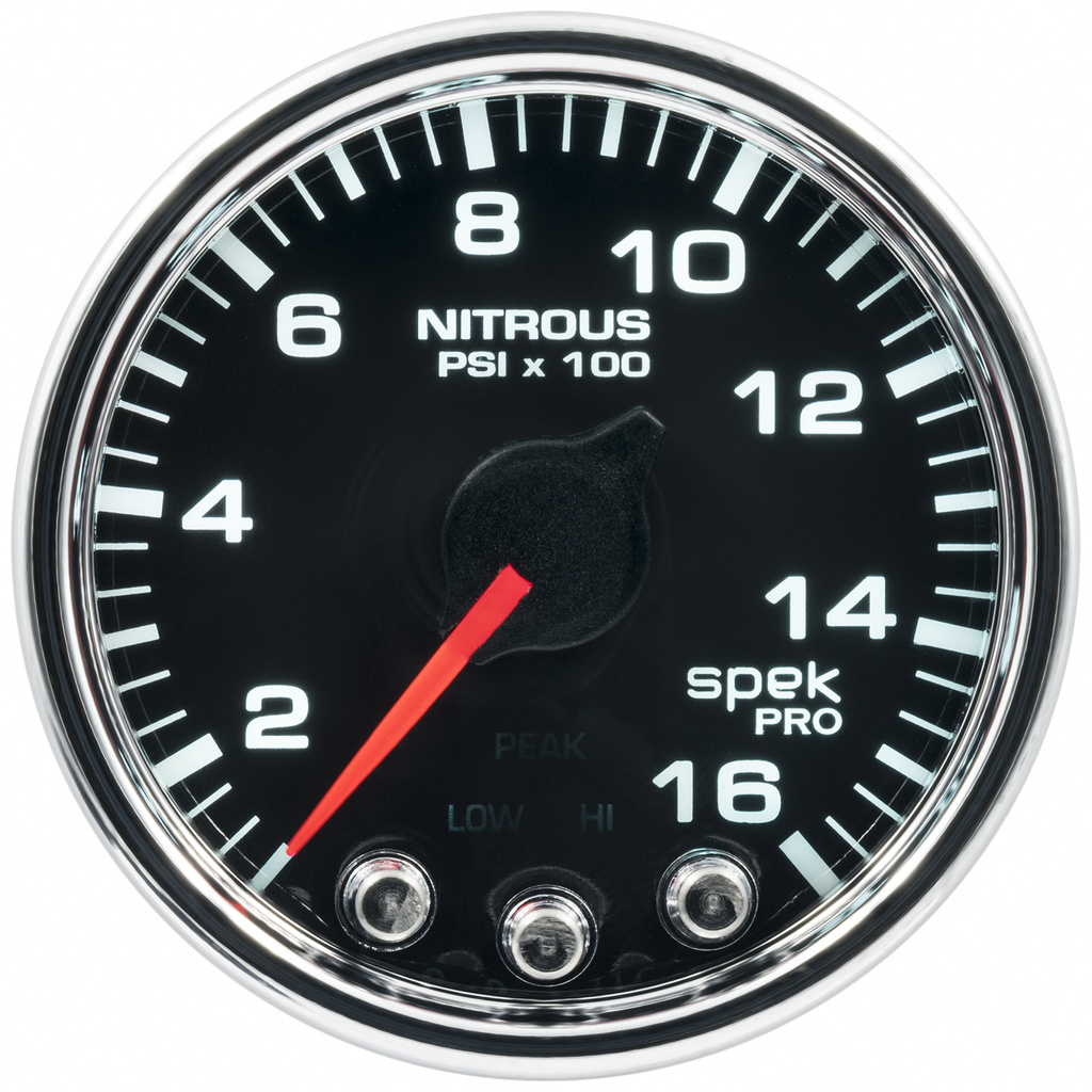 2-1/16" Nitrous Trykk, 0-1600 Psi, Spek-Pro, Black/Chrome