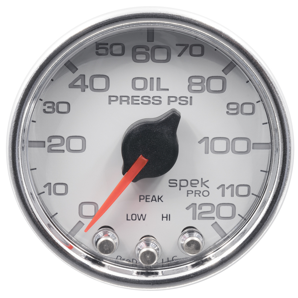 2-1/16" Oljetrykk, 0-120 Psi, Spek-Pro, White/Chrome