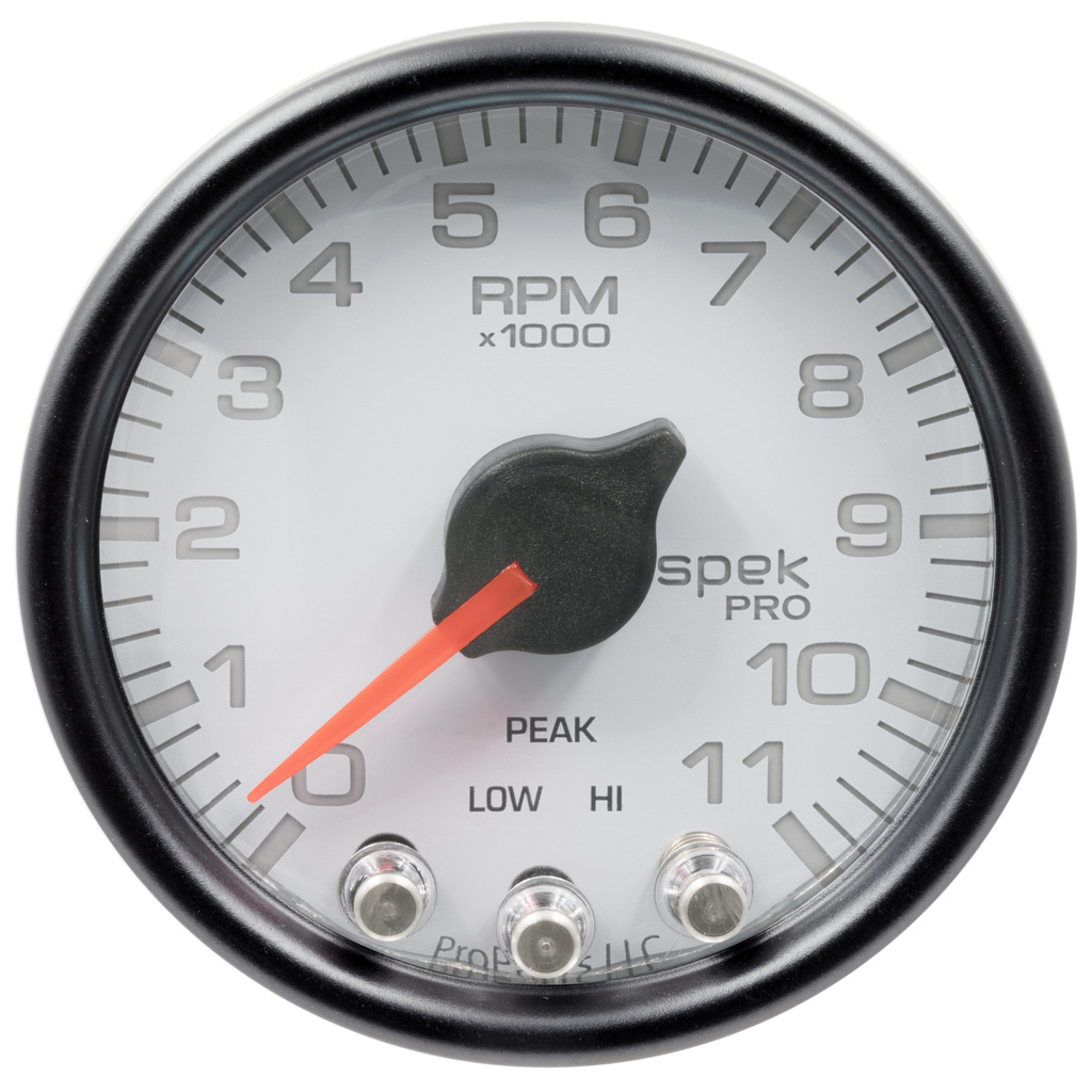 2-1/16" In-Dash Turteller, 0-11,000 Rpm, Spek-Pro, White/Black