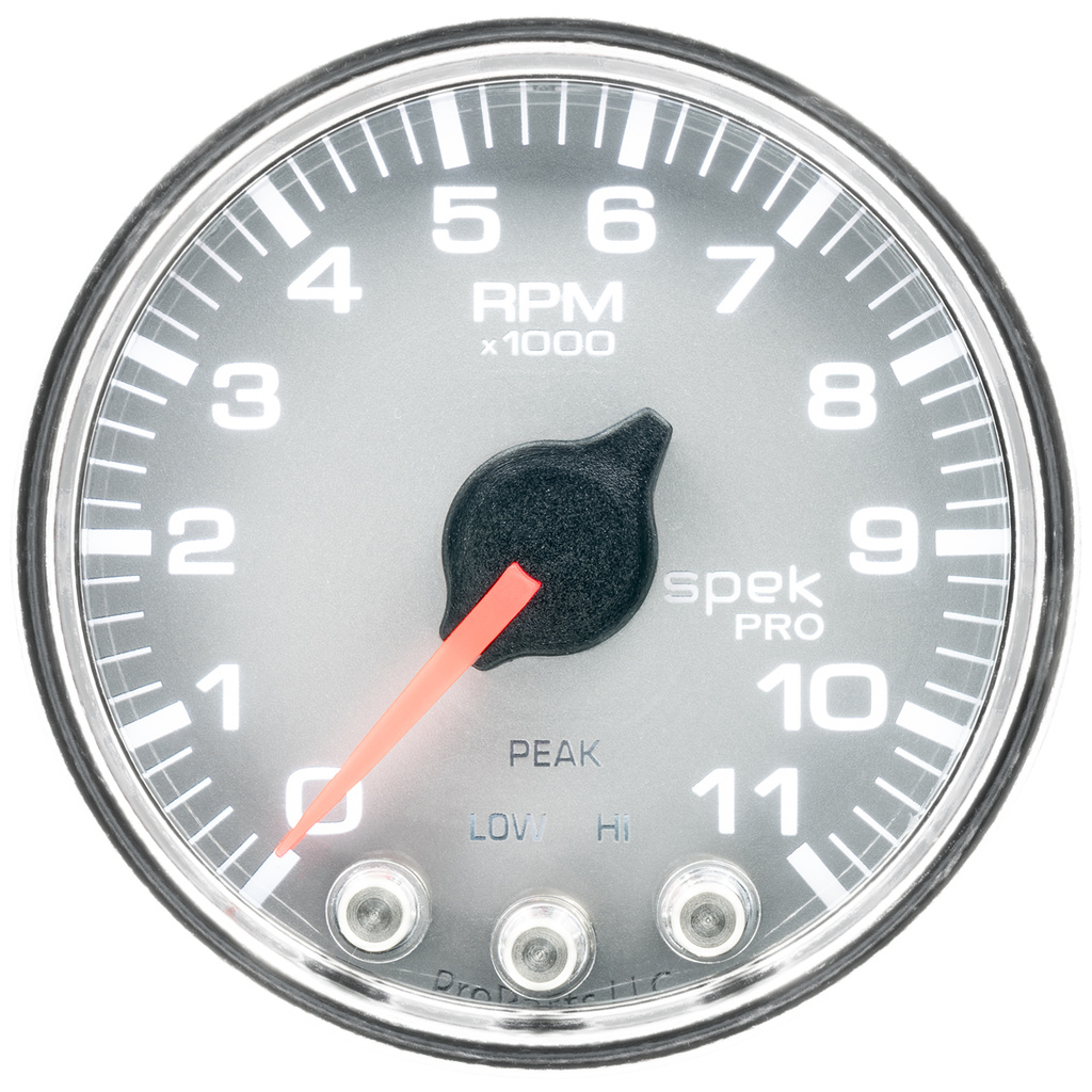2-1/16" In-Dash Turteller, 0-11,000 Rpm, Spek-Pro, Silver/Chrome