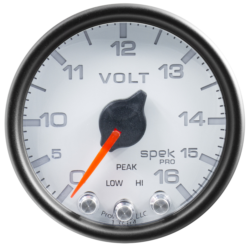 2-1/16" Voltmeter, 0-16v, Spek-Pro, White/Black