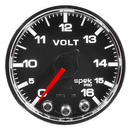 2-1/16" Voltmeter, 0-16v, Spek-Pro, Black/Chrome