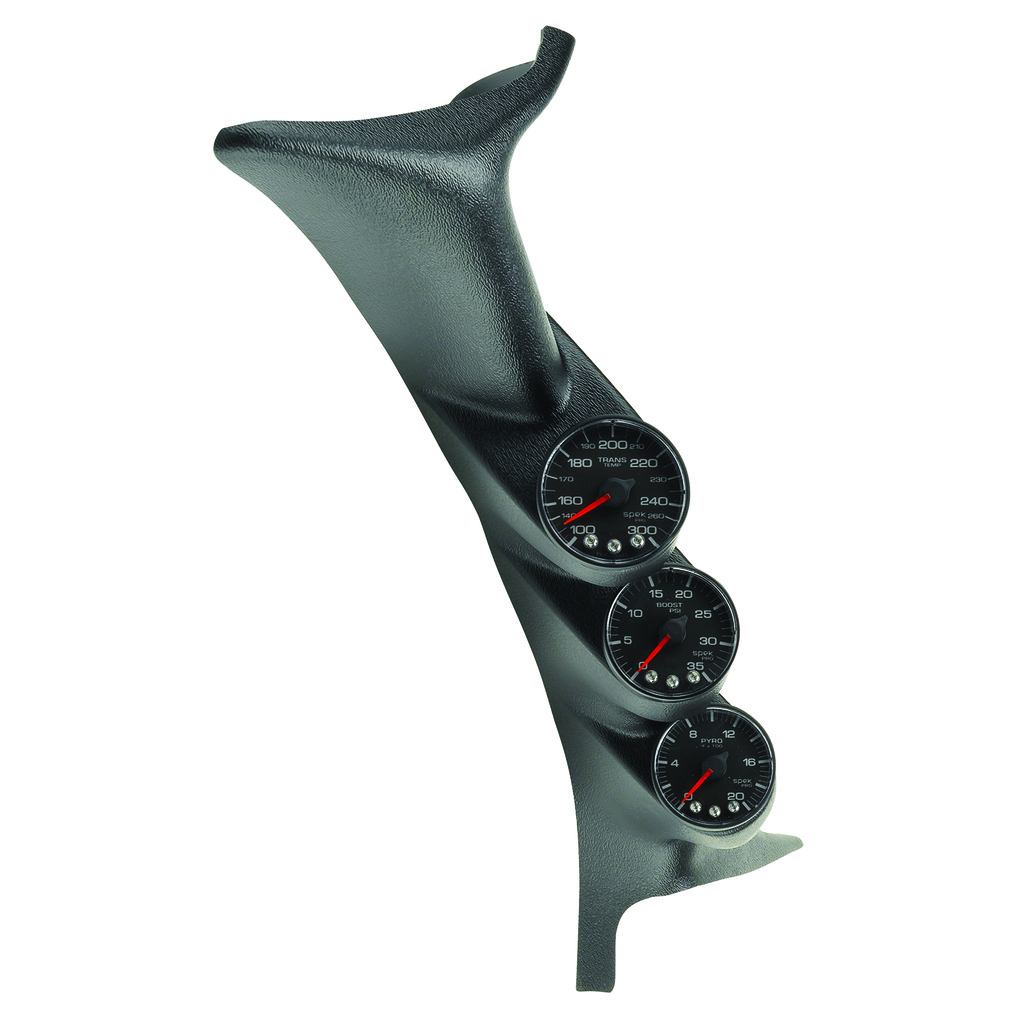A-stolpesett, 0-35 Psi/0-2000 °F/100-300 °F, 99-07 Ford Superduty, Spek-Pro, Black Dial, Black Bezel, Flat Antiglare Lens