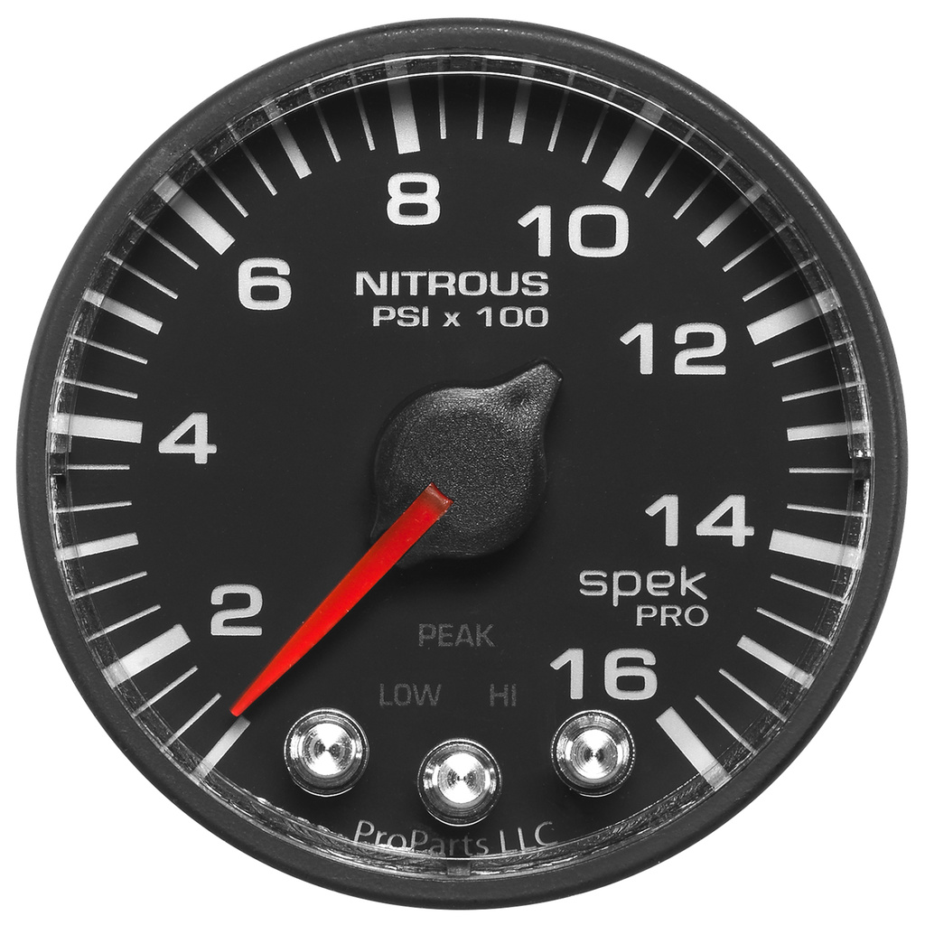 2-1/16" Nitrous Trykk, 0-1600 Psi, Spek-Pro, Black/Black