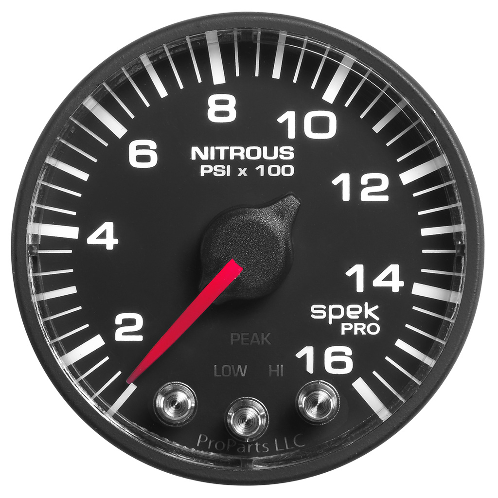 2-1/16" Nitrous Trykk, 0-1600 Psi, Spek-Pro, Black/Black