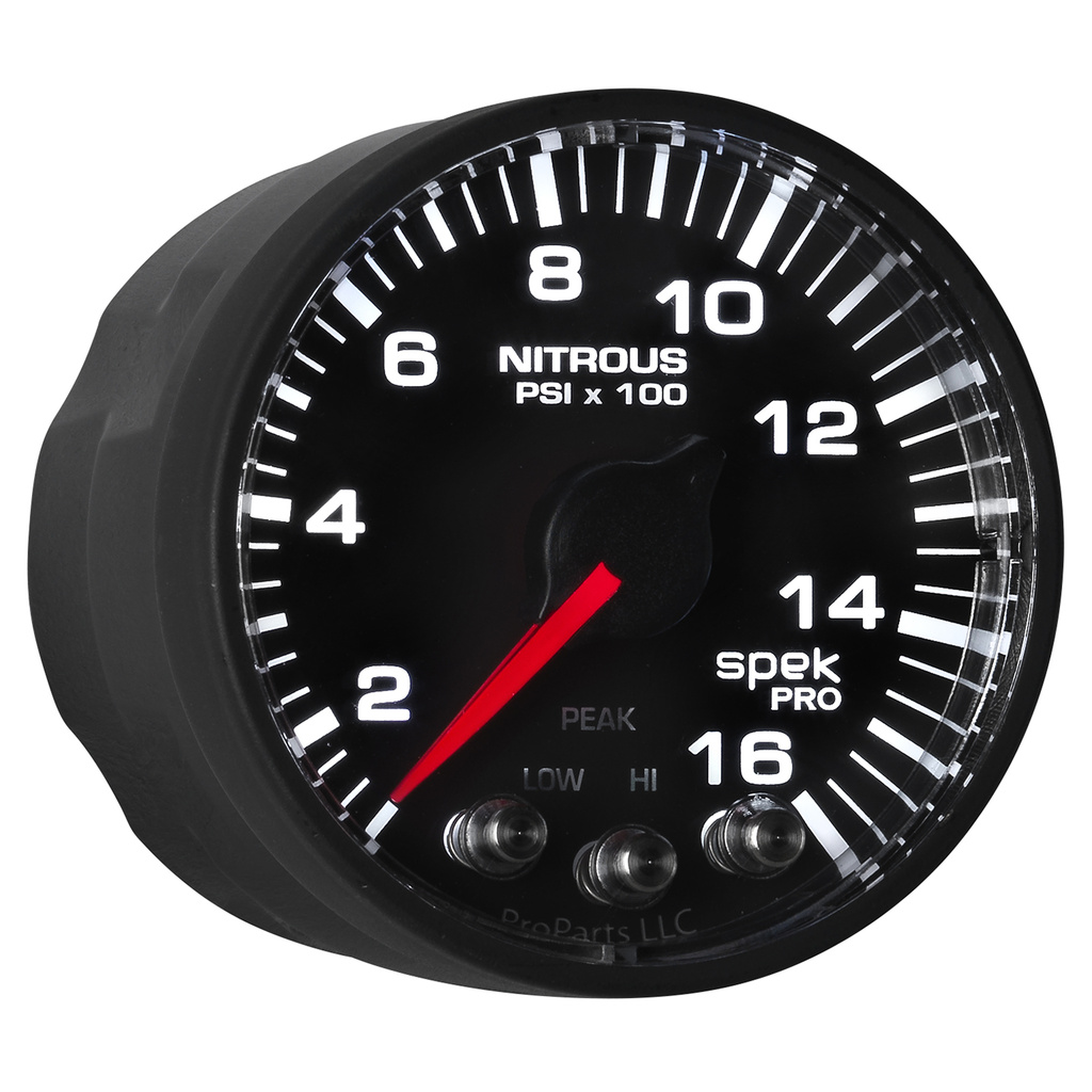 2-1/16" Nitrous Trykk, 0-1600 Psi, Spek-Pro, Black/Black
