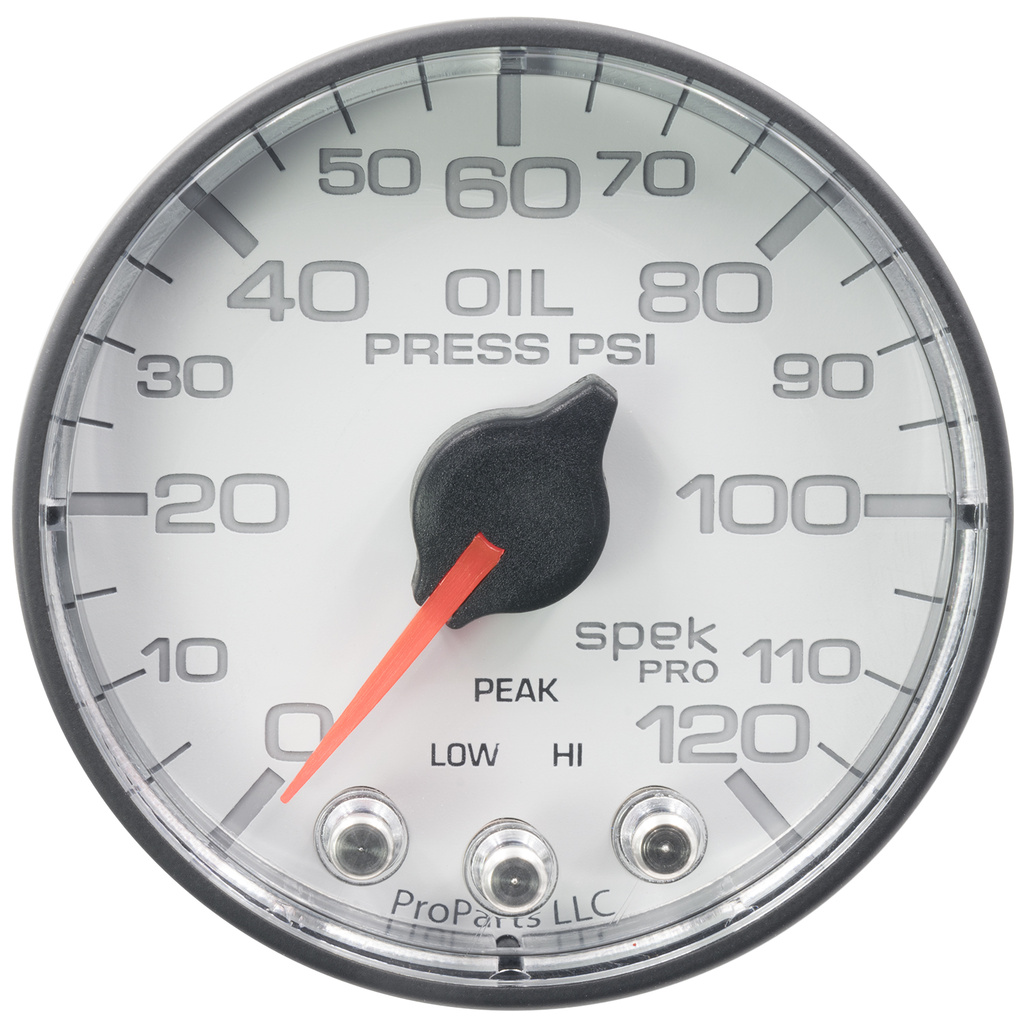 2-1/16" Oljetrykk, 0-120 Psi, Spek-Pro, White/Black