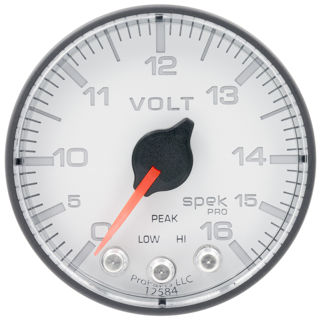 2-1/16" Voltmeter, 0-16v, Spek-Pro, White/Black