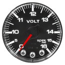 2-1/16" Voltmeter, 0-16v, Spek-Pro, Black/Chrome