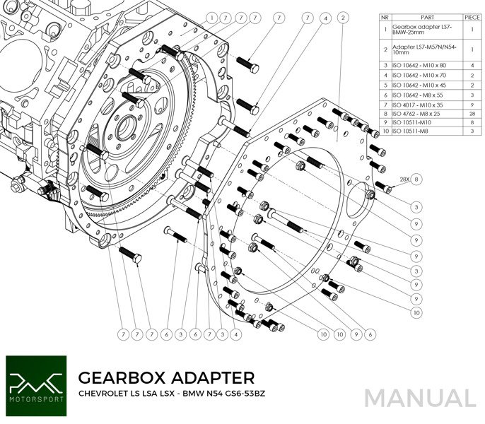 Adapterplate girkasse CHEVROLET LS LS1 LS3 LS7