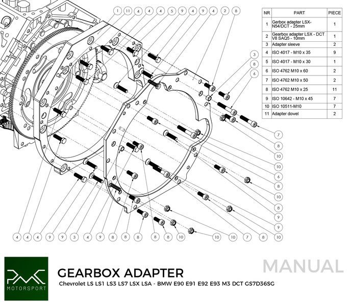 Adapterplate girkasse GM Chevrolet V8 LS LS1 LS3 LS7 LSX LSA
