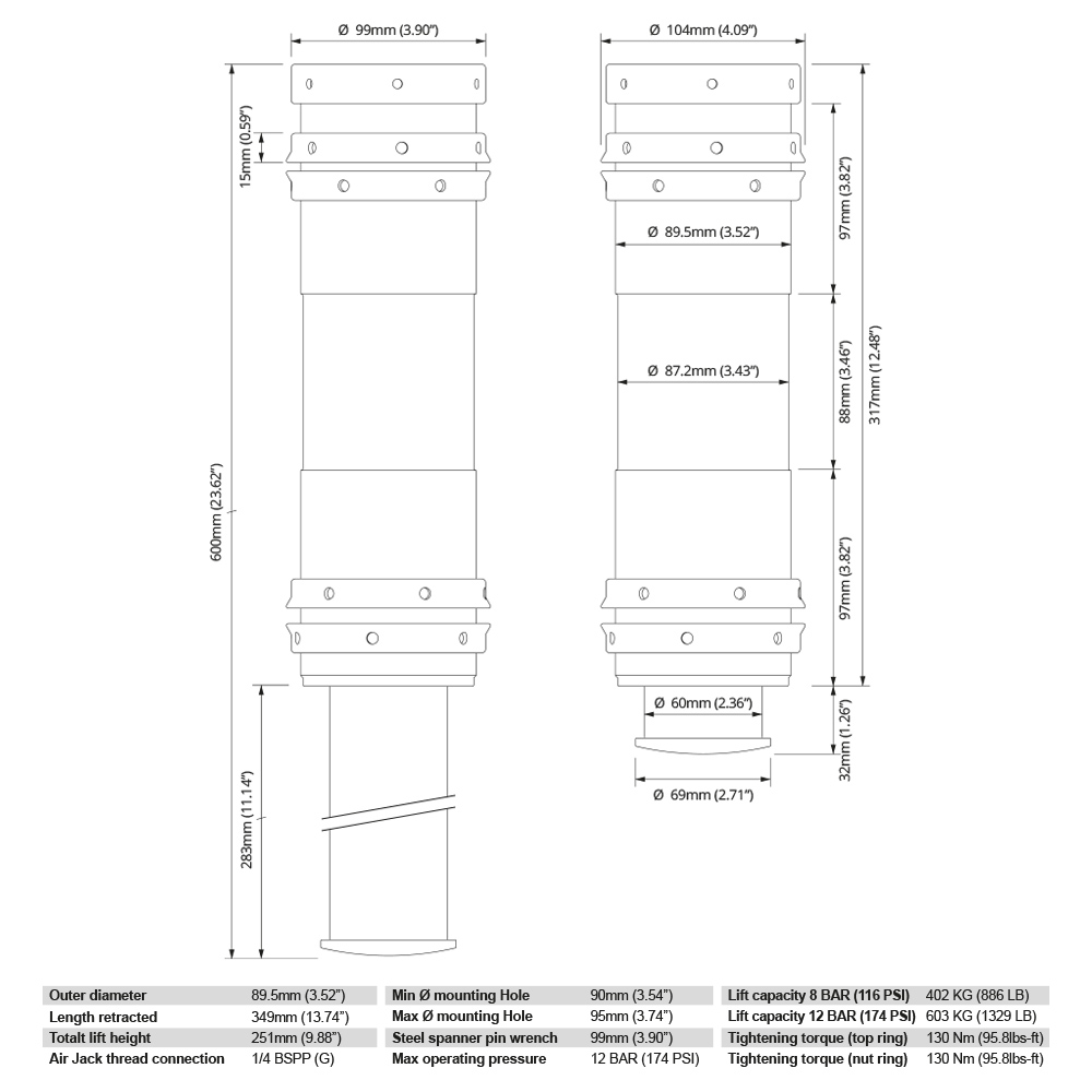 Air Jack 90 Competition Komplett Set 4st, 8 BAR / 120 PSI