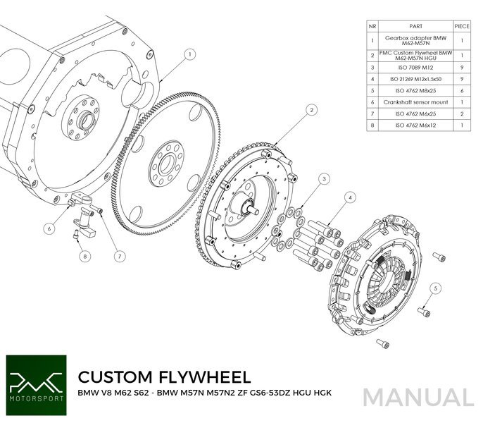 PMC Svinghjul BMW V8 M62 S62 240mm (inkl. triggerkrans)