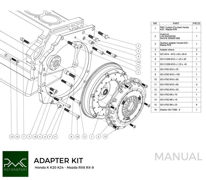 PMC Adapterplate girkasse Honda K K20 K24