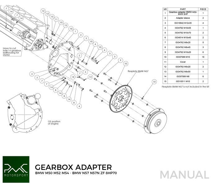 PMC Adapterplate girkasse BMW M50 S50 M52 M54