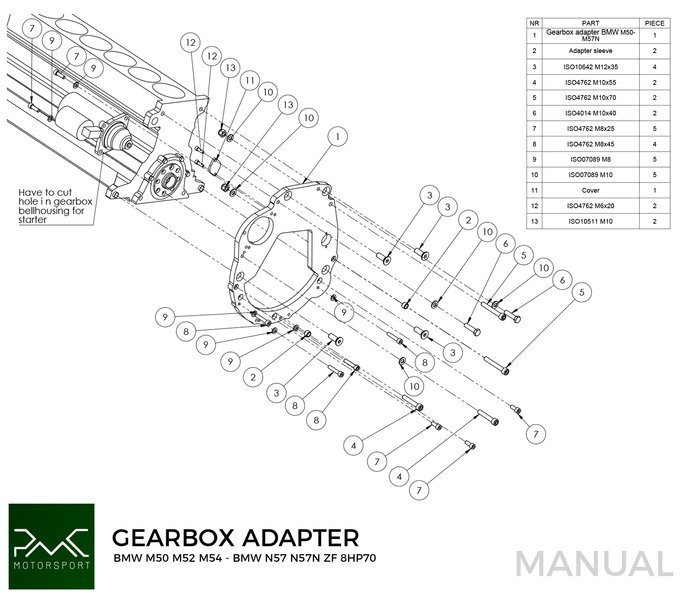 PMC Adapterplate girkasse BMW M50 S50 M52 M54